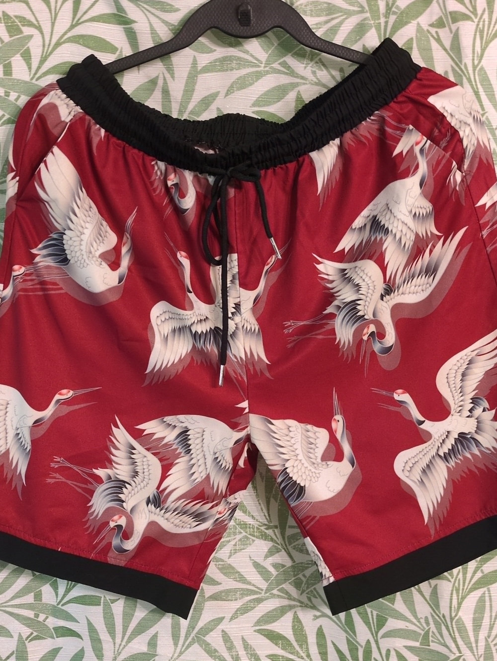 2 Pairs Of Men's Athletic Swim/Run Shorts - Red Crane Print